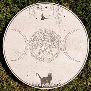 Triple Moon Altar Tile • Engraved Eco Friendly Cork Leather
