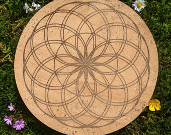 Lotus Of Life Crystal Grid • Sacred Geometry • Spiritual Meditation Yoga Art Gift • Laser Engraved Eco Friendly Vegan Cork Leather