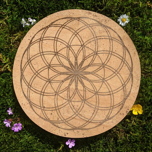 Lotus des Lebens Kristallgitter • Heilige Geometrie • Spirituelle Meditation Yoga Kunst Geschenk • Lasergraviertes umweltfreundliches veganes Korkleder