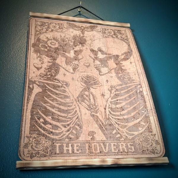 The Lovers Rose Tarot Wall Art • Dark Romantic Gothic Home Decor • Deaths Head Hawkmoth • Laser Engraved Soft Vegan Cork Leather