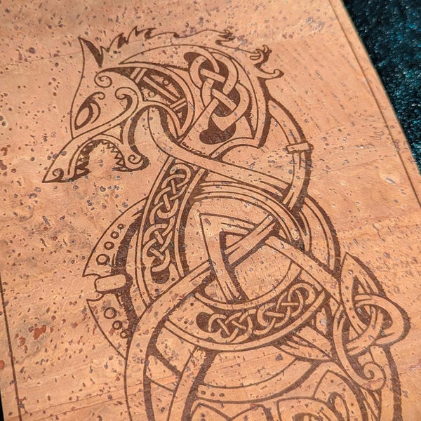 Fenrir Viking Wolf Banner • Engraved Eco Friendly Cork Leather