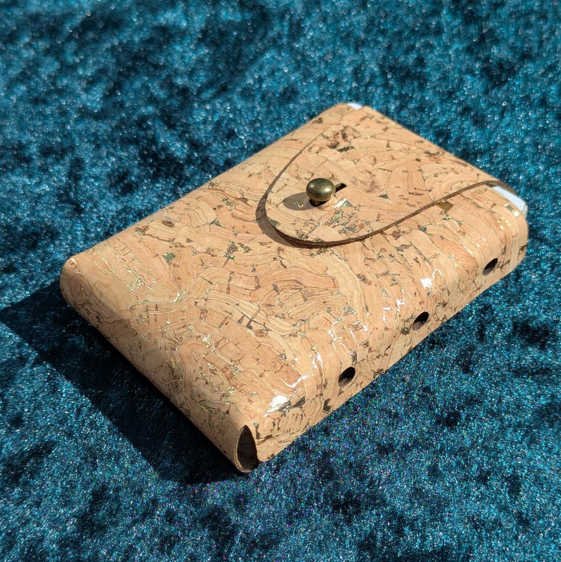 Eco Friendly Cork Leather Card Case • Psychedelic Gold or Flower of Life Natural Gold