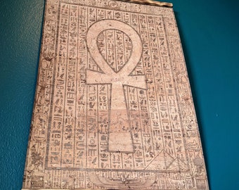 Egyptian Ankh Key of Life Cross Hieroglyphics Art Laser Engraved on Quality Vegan Cork Leather