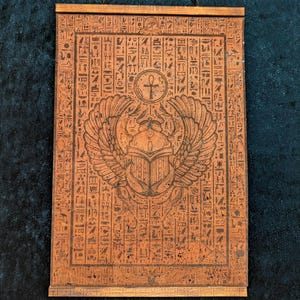 Egyptian Scarab Beetle Hieroglyphics Art Laser Engraved on Quality Vegan Cork Leather