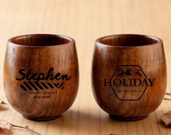 Custom Wooden Wine Glass/ Bourbon Whiskey Cup,Wooden Whisky Glasses,Men's Wine Glasses,Groomsmen Birthday Gift for Him,Personalized Wood Cup