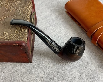 Pipe à tabac en bois faite à la main, pipe à fumer en bois faite à la main, bol à tabac, bol à fumer en bois, pipe à tabac avec sac en cuir PU