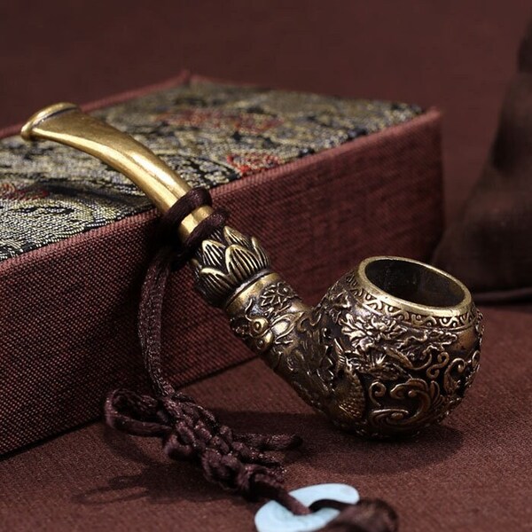 Carved Copper Tobacco Pipe, Handmade Copper Smoking Pipe, Smoker Gift, Dad Gift from Kids, Wooden Pipe Mens Gift, Unique Dad Gift