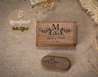 Custom Wedding Engraved USB, Engraved Wedding Memories Favors,  Personalized Wedding USB with Couple Names and Date, Wooden Memory Box