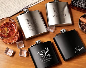 Groomsmen Gifts,Custom Engraved Mens Hip Flask,Gift For Groomsmen,Groomsmen 6oz Stainless Steel Flask,Bluk Groomsman Gift,Wedding Favor