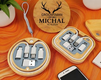 Groomsmen Gifts,Custom Portable Cable Organizer Wood,EDC Gadget,Best Man Gift,Groomsman Gifts,Groomsman Proposal Favors,Wedding Party Favors