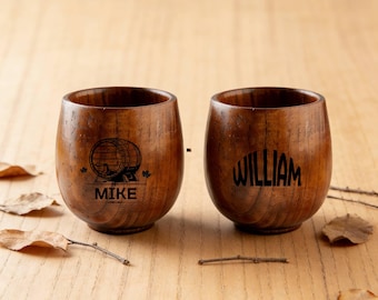 Custom Wooden Whiskey Glasses Gift For Dad, Wooden Whisky Cups, Men's Wine Glasses, Groomsmen Birthday Gift for Him, Personalized Wooden Cup