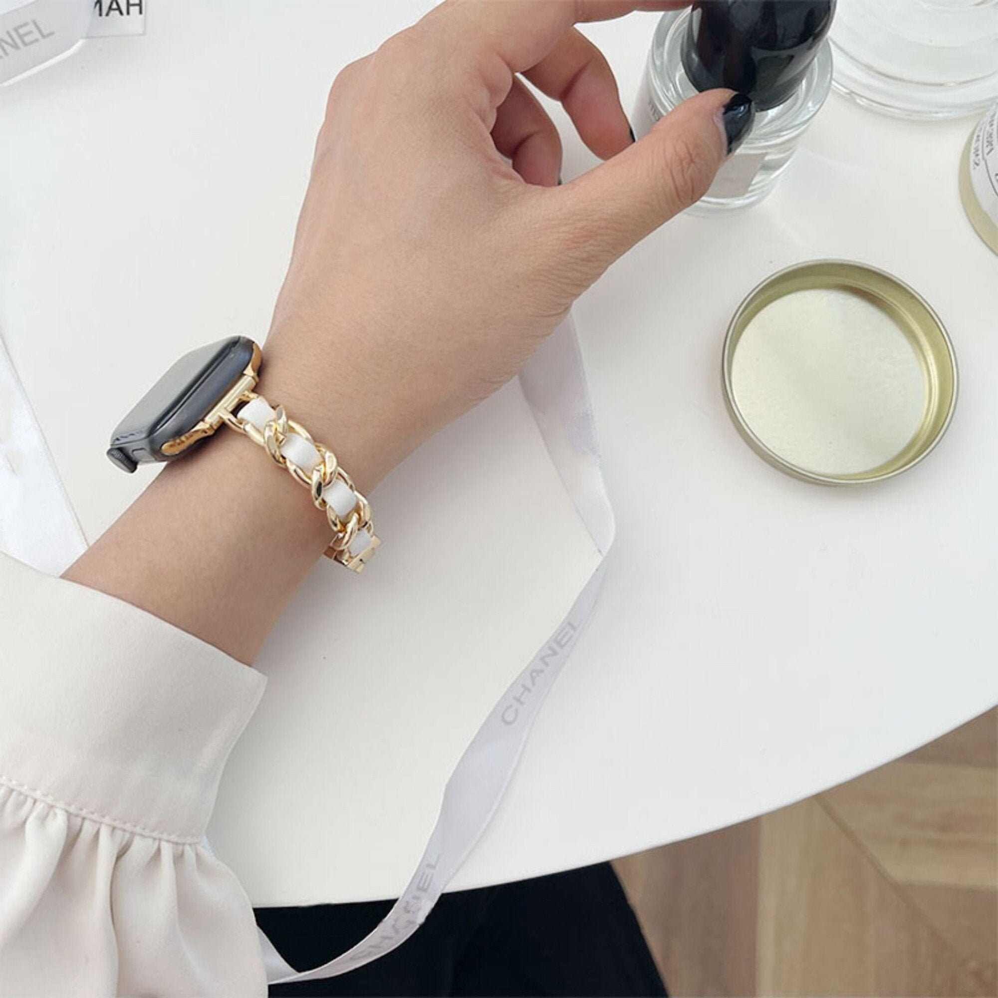 Metal Apple Watch Band Chain White Denim Iwatch Band 38mm Etsy