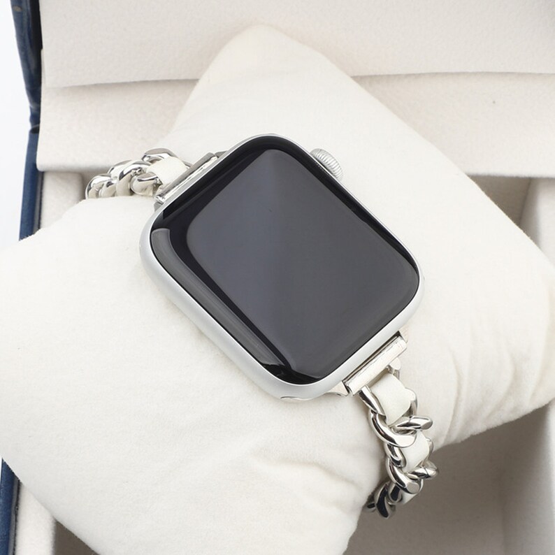 Metal Apple Watch Band Chain White Denim Iwatch Band 38mm Etsy