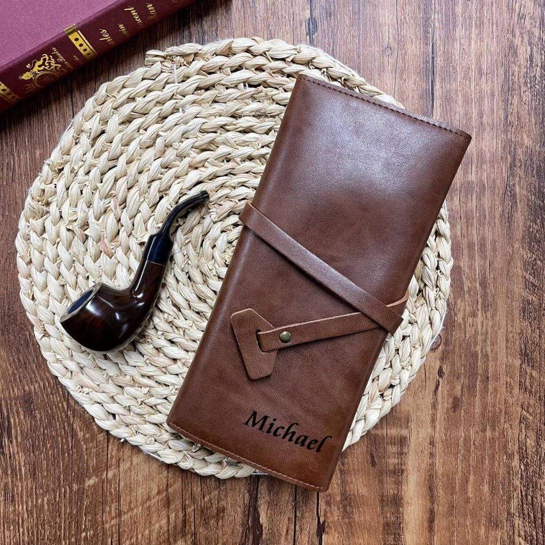personalised leather tobacco pouch Personalized Tobacco Pouch, Leather Rolling Case, Leather Rolling Case,  Gift for Smoker, Custom Gifts for Him, Gifts for Dad, Father's Gift