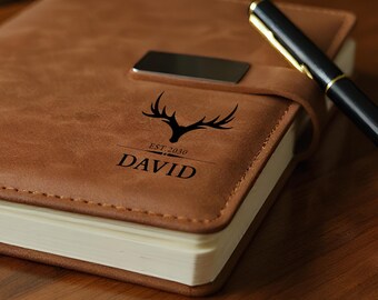Custom Men's Leather Notebook and Pen Gift for Men, Men's Notebook Set, Men's Groomsmen Birthday Gift for Man, Personalized Leather Notebood