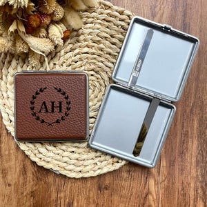 Gepersonaliseerde lederen sigarettenkoker, vaderdagcadeau, gegraveerde sigarettendoos, cadeau voor rokers, sigarettenhouder, cadeau bruidsjonkers