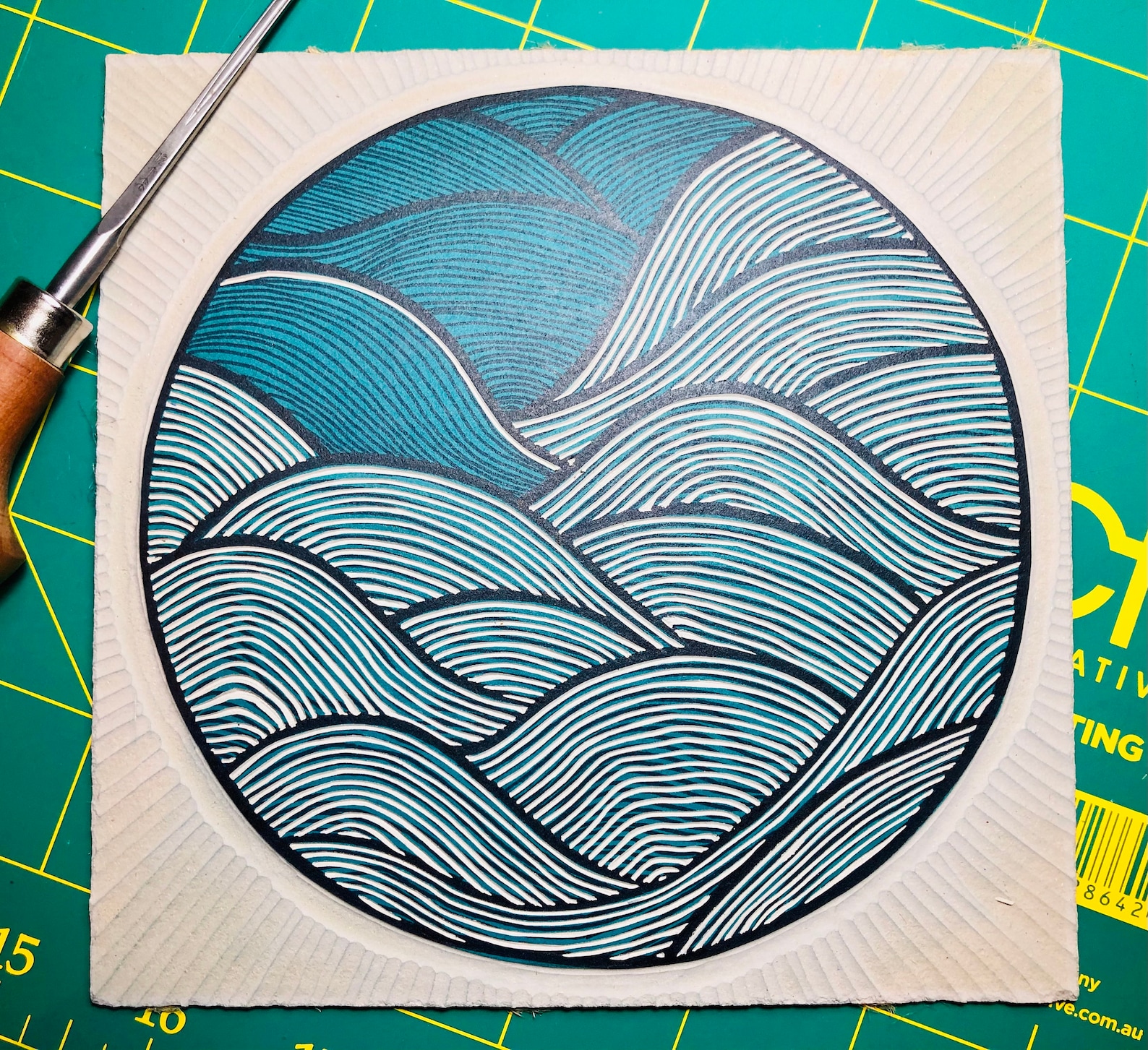Wave Original Handmade Lino Print Etsy
