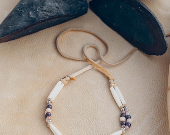 Authentic Bone choker necklace-glass crow beads-Sunstone