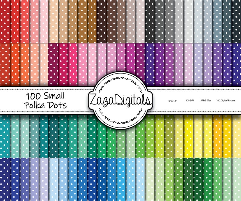 100 colors 12x12 Digital Paper 316 art Small Polka Dots scrapbooking paper no credit required printable background journaling