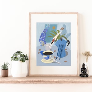 Lámina artística: Momento refrescante - Inmersión en el café. Obra de arte original / Pintura / Arte de ilustración / Póster / Decoración del hogar / Decoración de pared