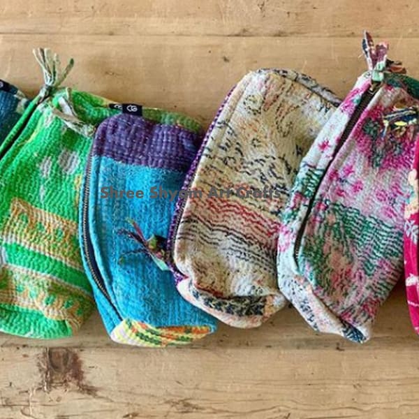 Handcrafted Kantha Embroidery Multipurpose Pouch
