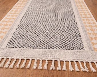 Hand Block Printed Cotton Rug Runner, Machine Washable Kitchen Runner