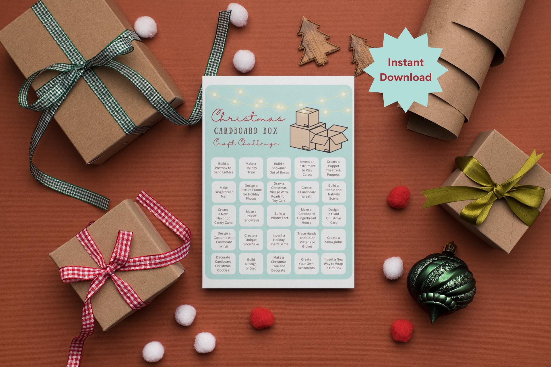 Advent Calendar Printable Christmas Countdown Cardboard Box Craft Prompts Family Activities Christmas DIY Advent Calendar For Kids
