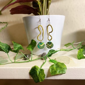 Green and Gold Abstract Earrings