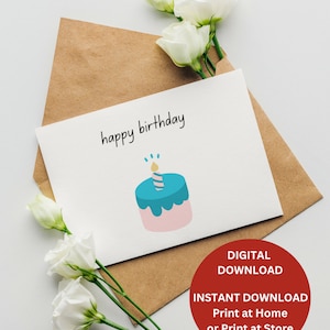 Printable Downloadable Happy Birthday Card | Simple Birthday | Folded Tent | 5 x 7 in | Printable Birthday Card | 3 Colors, 2 backgrounds