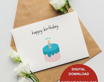 Printable Downloadable Happy Birthday Card | Simple Birthday | Folded Tent | 5 x 7 in | Printable Birthday Card | 3 Colors, 2 backgrounds