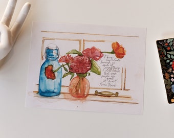 Anne Frank Quote Print, Floral Window Sill Illustration