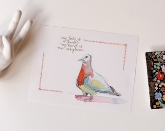 Pink-Necked Pigeon Print, Watercolor Bird Illustration (12x9, 7x5)
