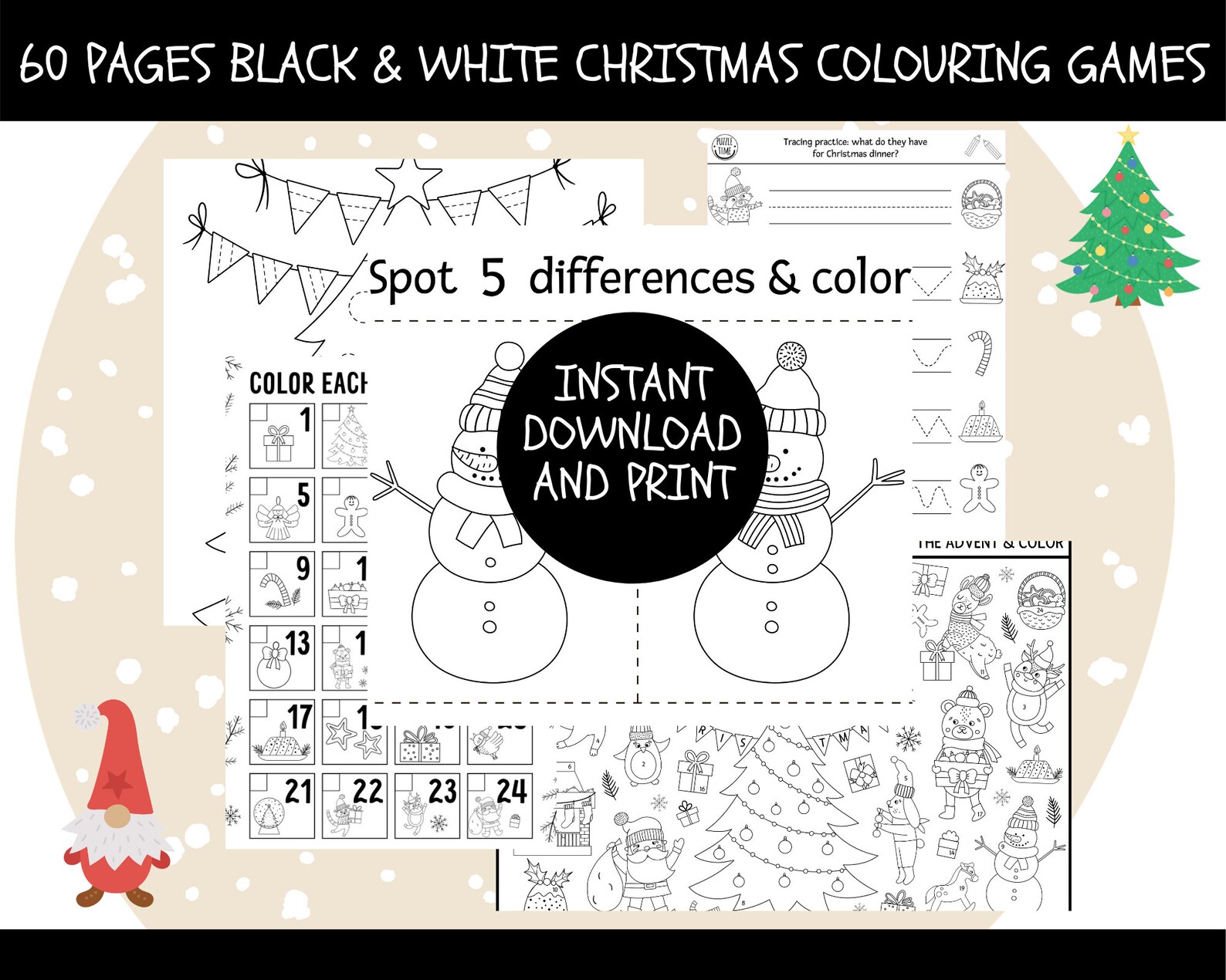 60 Black/White Christmas Games &amp; Activities Instant PDF | Etsy