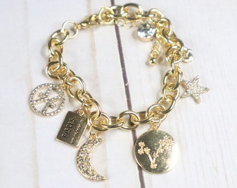 Zodiac sign bracelet, Horoscope bracelets, astrology charm bracelet, Taurus gift, Pisces gift, birthday gift, Astrology bracelet, astrology