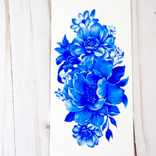 Delft Blue Temporary Tattoo Set / Blue Floral Temporary Etsy