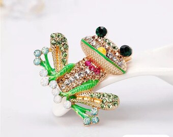 Frog Rhinestone Brooch Pins for Women Men, Colorful Rhinestone Alloy Frog Brooch, Frog Brooch, Green frog pin, Toad brooch Pin, Frog Jewelry