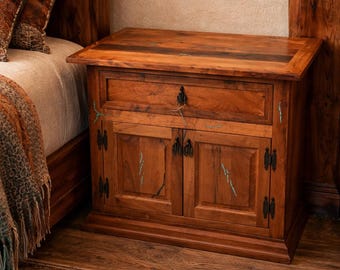 Mesquite Nightstand With Turquoise Inlay