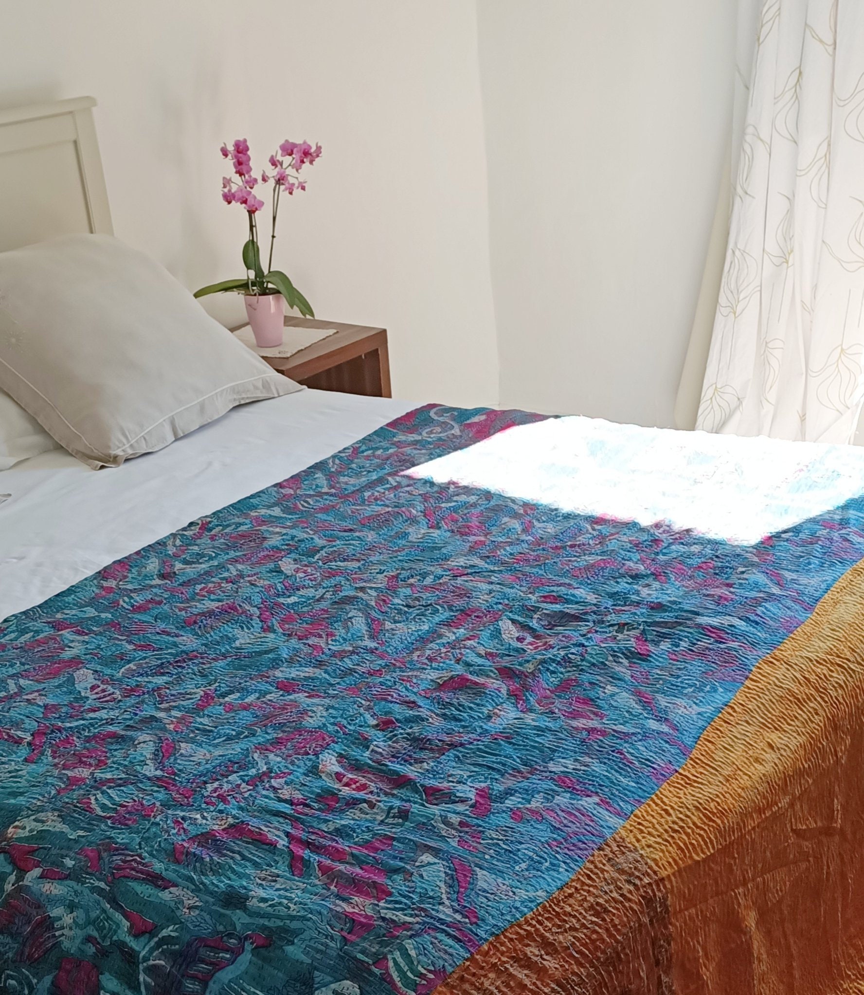 Couverture de Lit en Soie Kantha