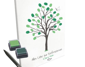 Konfirmation Leinwand Baum, als Gästebuch für Fingerabdrücke, personalisiert, 30x40cm