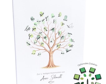 NEU - Personalisierte Kommunion Leinwand Baum, als Gästebuch für Fingerabdrücke, personalisiert, 30x40cm