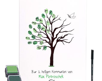 Communion canvas tree, as a guest book for fingerprints, personalized, 30 x 40 cm