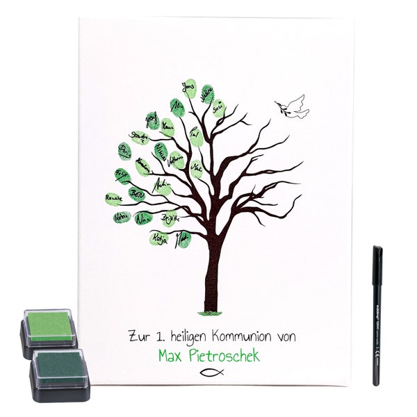 Kommunion Leinwand Baum, als Gästebuch für Fingerabdrücke, personalisiert, 30x40cm