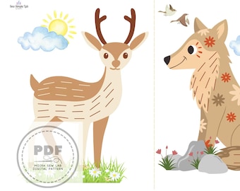 Nähkarten mit Waldtieren – Illustrierte Karten zum kreativen Nähen für Kinder – Erste Schritte im Sticken mit Anleitung. Pädagogische Aktivitäten