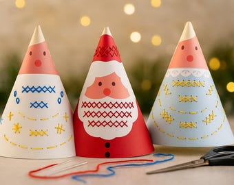Bedruckbare Weihnachts-Nähkarten – DIY-Kegelornamente mit Handstickerei für eine festliche Weihnachtsdekoration