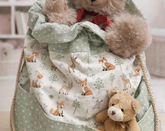 Handgefertigte Spielzeugtasche für Kinder, 45 x 38 cm | Hängender Stoff-Organizer fürs Kinderzimmer | Geschenkidee für Neugeborene/Einfaches Nähen