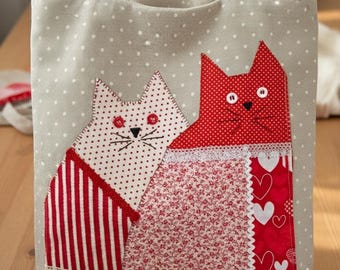 Ich liebe meine Katzen – Kreatives Nähset | Taschen und Einkaufstaschen mit Katzenapplikationen in 3 Größen. Digitales PDF mit Schnittmustern und Anleitung.