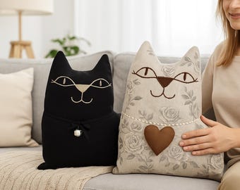 Katzenkissen PDF-Tutorial mit Muster – Illustrierte Anleitung für handgefertigte Kissen mit Stickerei, Geschenkidee für Katzenliebhaber