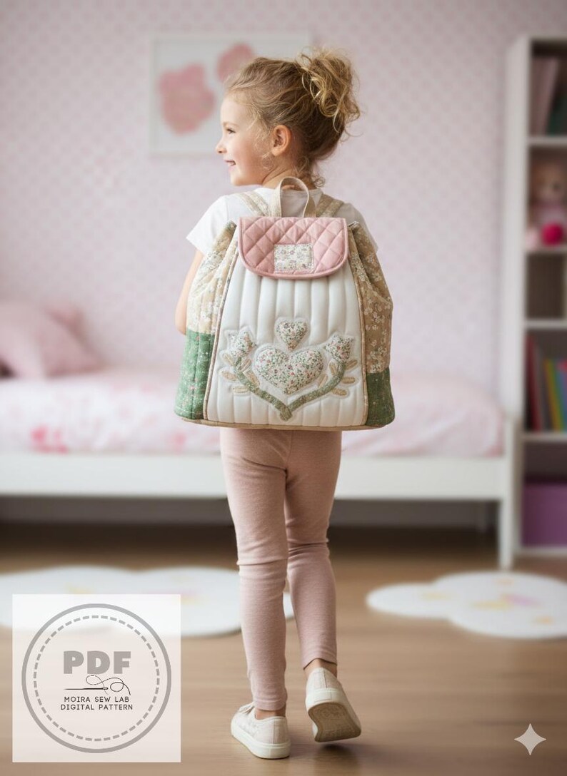 Backpack Pattern Quilt Block Fabric Backpack Sewing Pattern With Heart and Tulip Appliqué ...