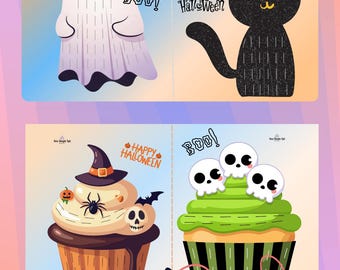 Halloween-Karten für Kinder – 10 druckbare PDF-Vorlagen zum Nähen mit Nadel und Faden | Kreative Partyaktivitäten und digitale Dekorationen