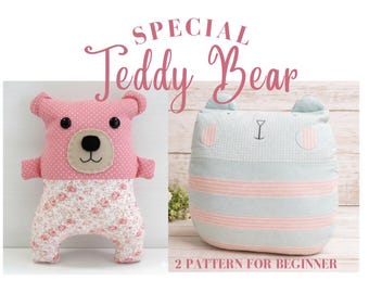 Kreatives Nähmuster – Teddybärkissen + Kuschelbär (PDF) | Einfaches Nähen für Anfänger | Handgemachtes Geschenk